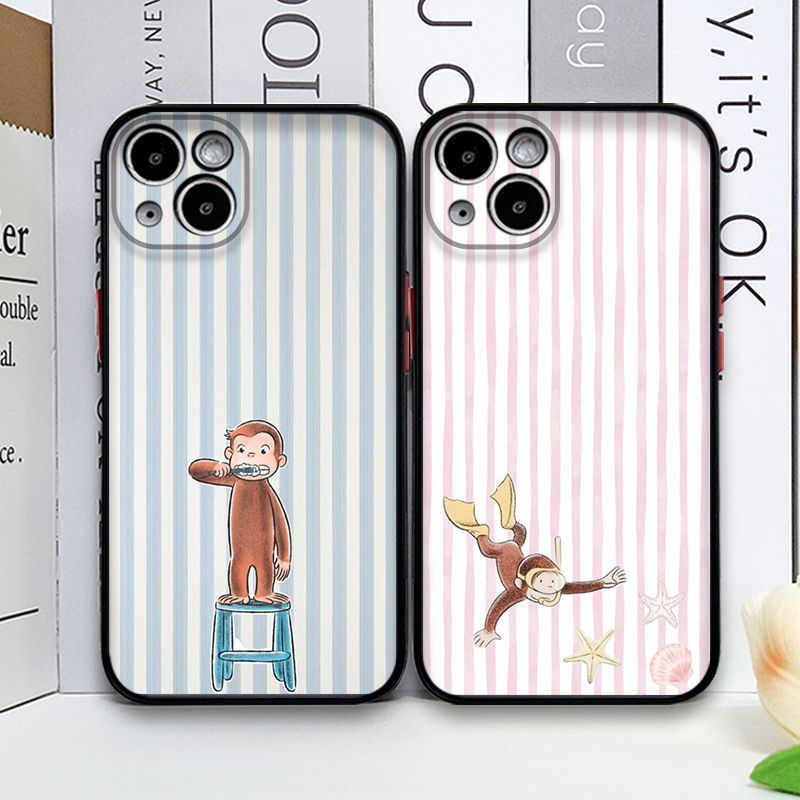 Phone Cases For Iphone 16 - Cartoon Striped Monkey Holding Cat Phone